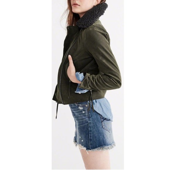 Abercrombie & Fitch Vegan Leather Olive Jacket - Picture 3 of 4